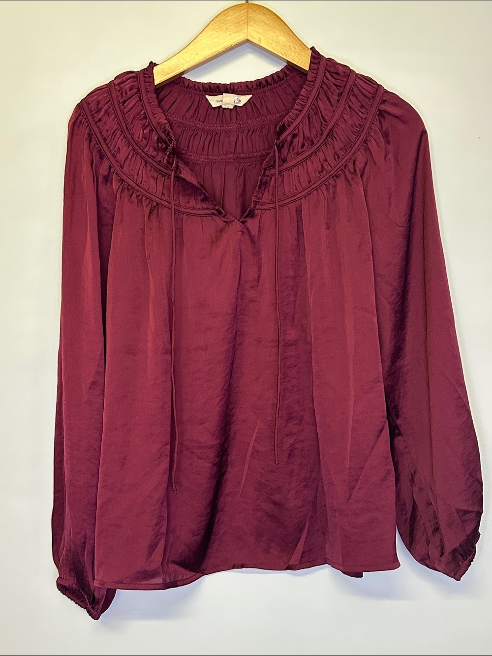 Lucky Brand Burgundy Ruffled Yoke Long-Sleeve Blouse